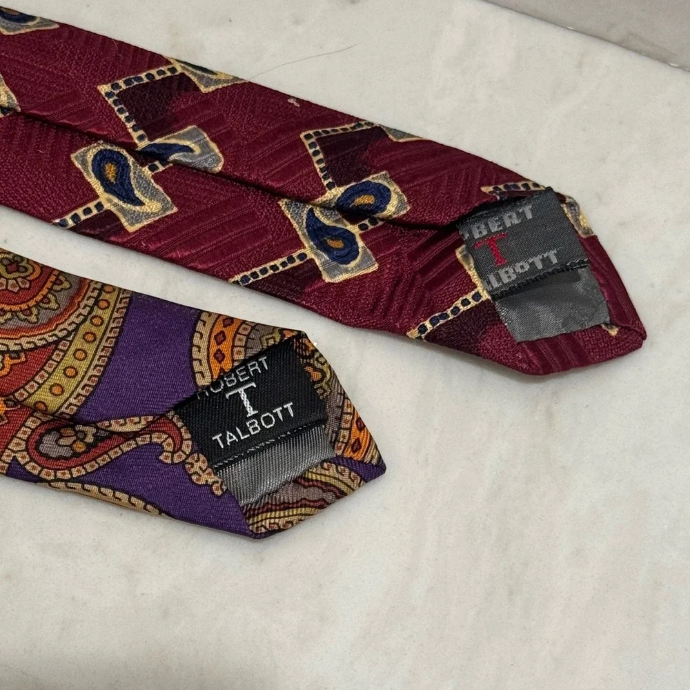 Robert Talbott Silk Tie Lot of 2 Mens Burgundy Purple Paisley‎ Nordstrom Office